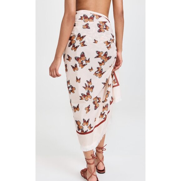 Agua Bendita Butterfly Orquidea Monarca Crema Sarong Pareo Wrap Skirt Fringe - Picture 2 of 10